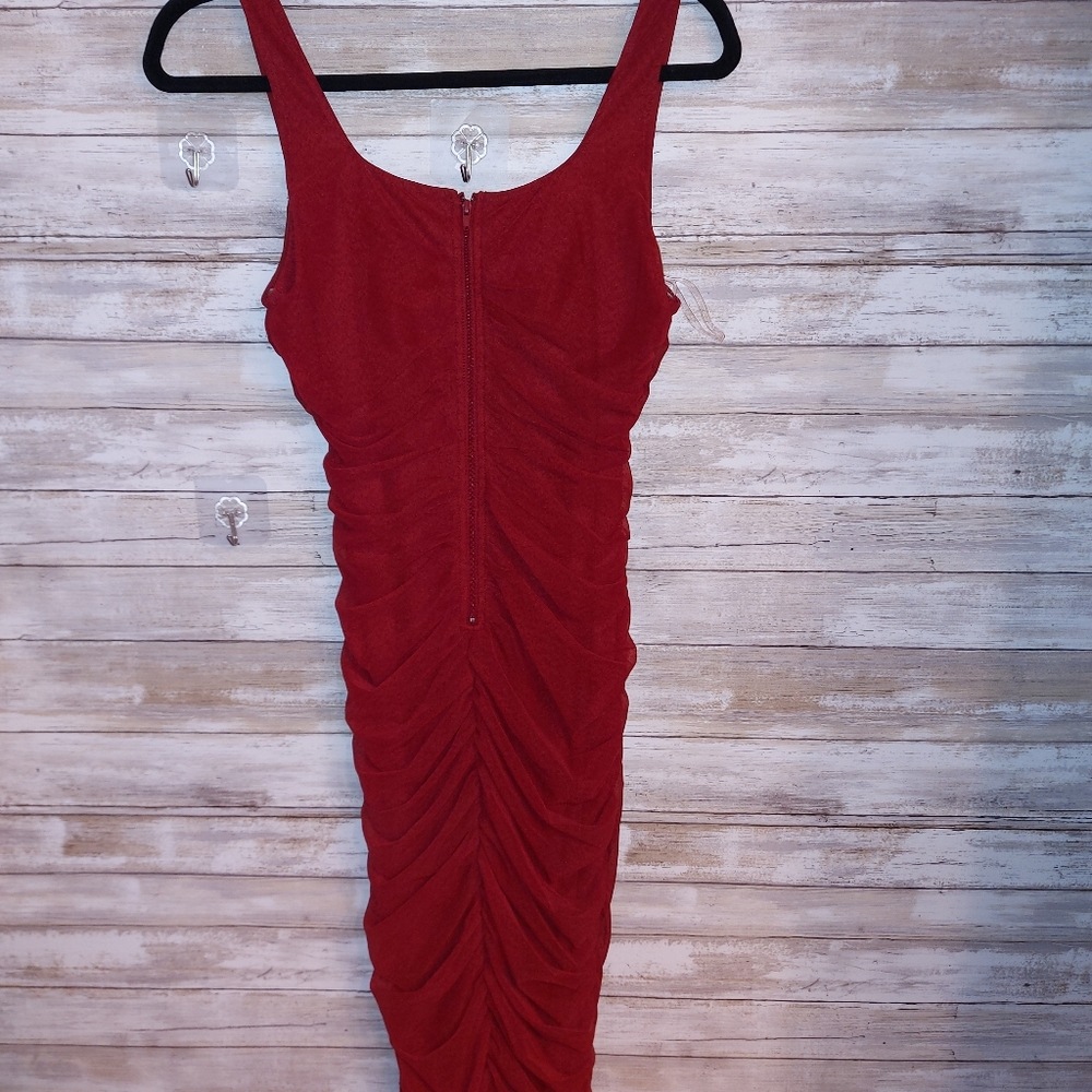 Red Ruched Dress - Picture 2 of 3